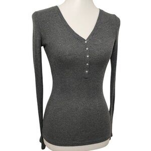 Guess Women's Gray Ribbed Long Sleeve Pull Over Top XS